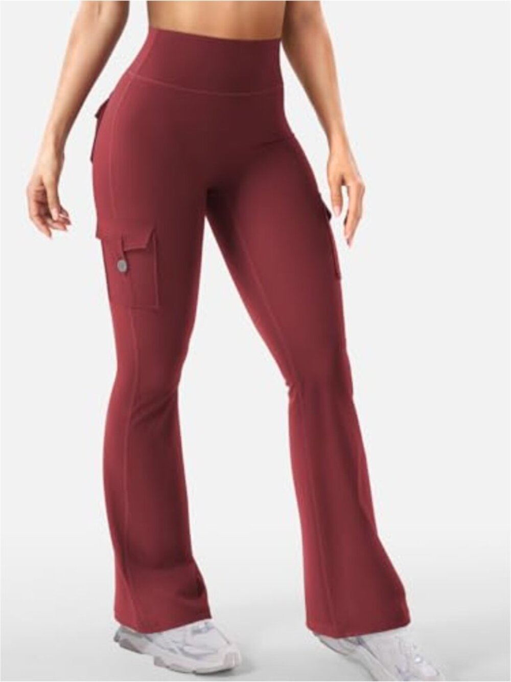 Flare Leggings High Rise Compression Hidden Scrunchie Bootcut Pockets - Picture 2 of 6